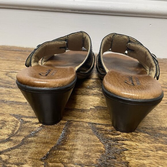 Clarks Black Bendables‎ Slip On Sandals 6M Open Back Leather Upper - Picture 9 of 11